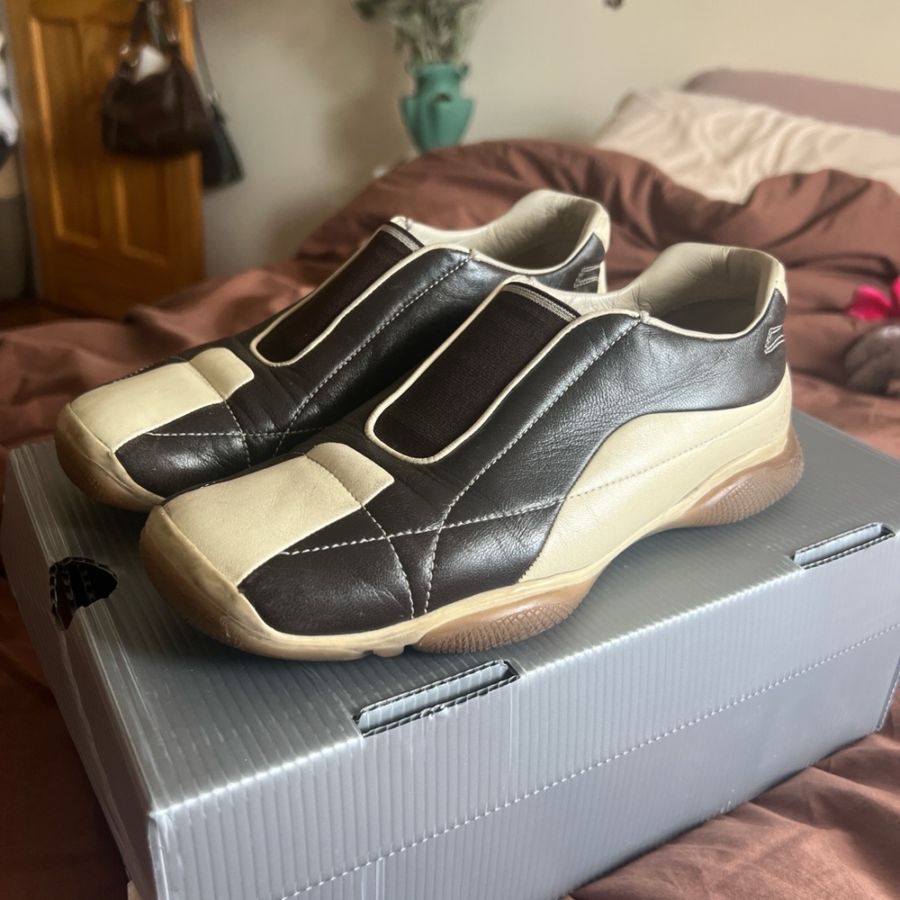 Vintage Prada Sport Leather Slip On Sneakers sz. 7/37 box and dust bag included!